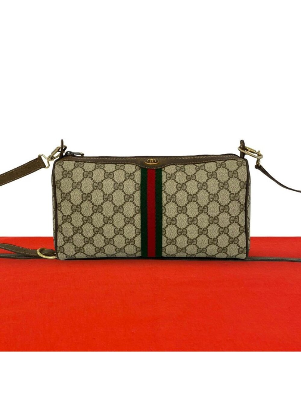 Gucci Vintage Sherry Line GG Pattern Logo Leather Shoulder Bag Pochette Brown